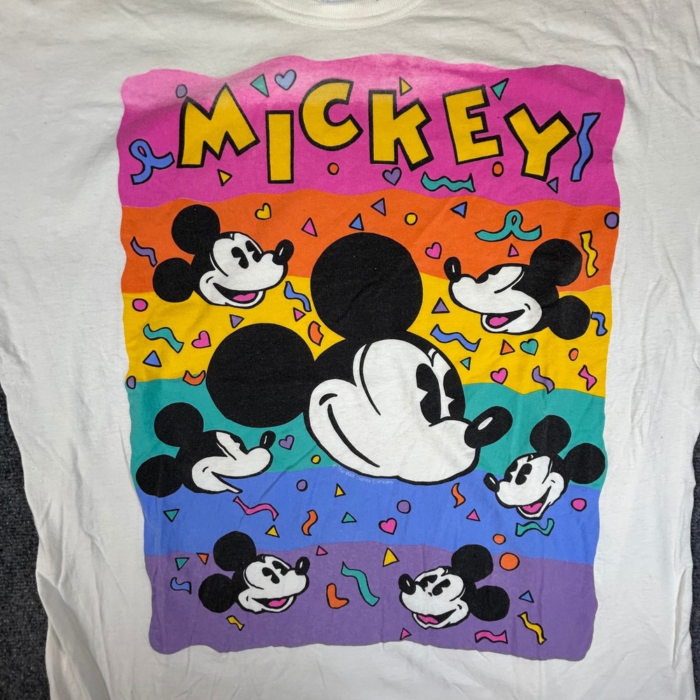 Vintage Mickey Mouse Rainbow Graphic Sleep Shirt White LVM Sleepwear 1X/3X